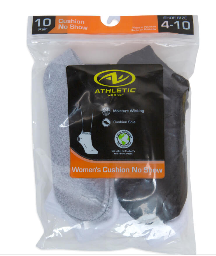 Athletic Works Women's Half-Cushion No Show Sock, 10 Pack - The Bargin Chic Retail Store