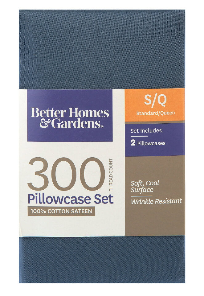 Better Homes & Gardens 300 TC Cotton Standard Pillowcase Set of 2, Slate Blue - The Bargin Chic Retail Store