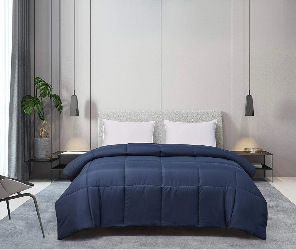 Blue Ridge Home Fashions Microfiber Down Alternative All Season Comforter-Hypoallergenic Polyester Fill, King, Navy - The Bargin Chic Retail Store