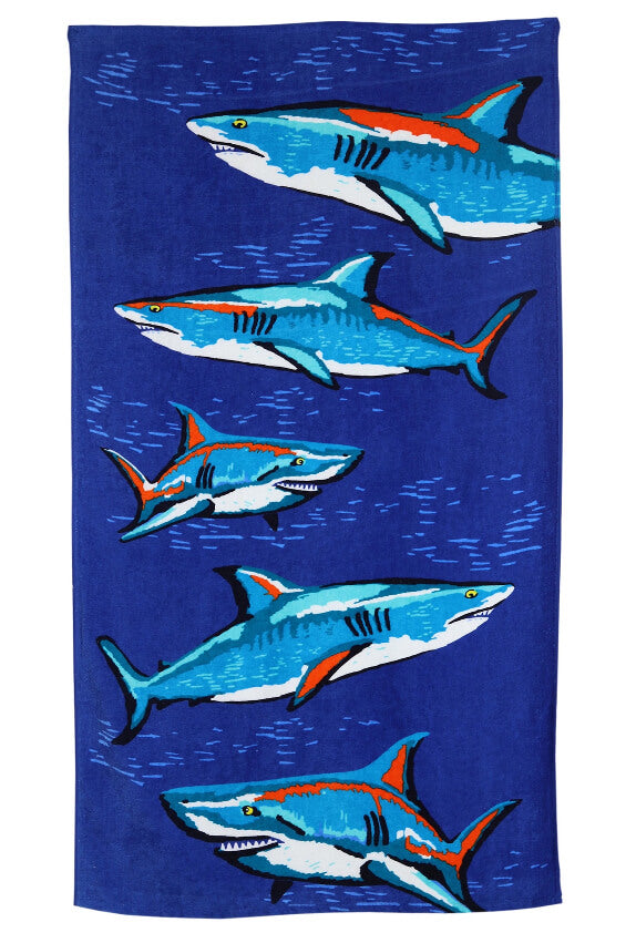 Cotton Beach Towel, 28x60, Mainstays, Blue Sharks - The Bargin Chic Retail Store