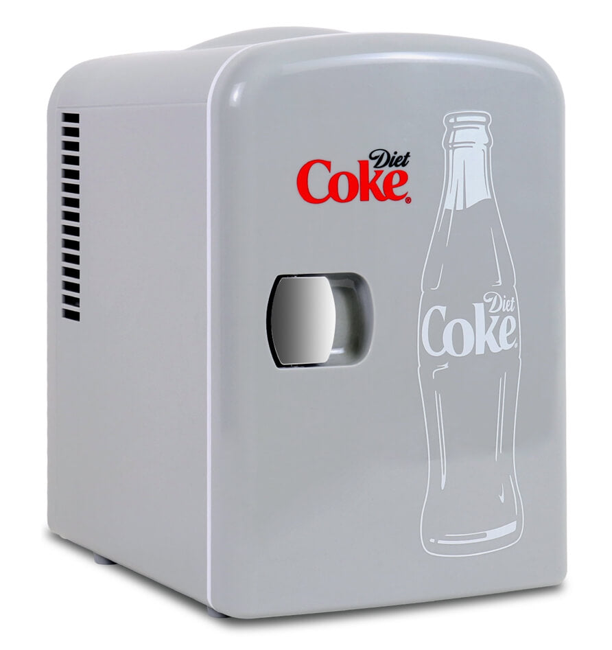 Diet Coke 4L Mini Fridge w/ 12V DC and 110V AC Cords, 6 Can Portable Cooler, Personal Travel Refrigerator, Gray - The Bargin Chic Retail Store