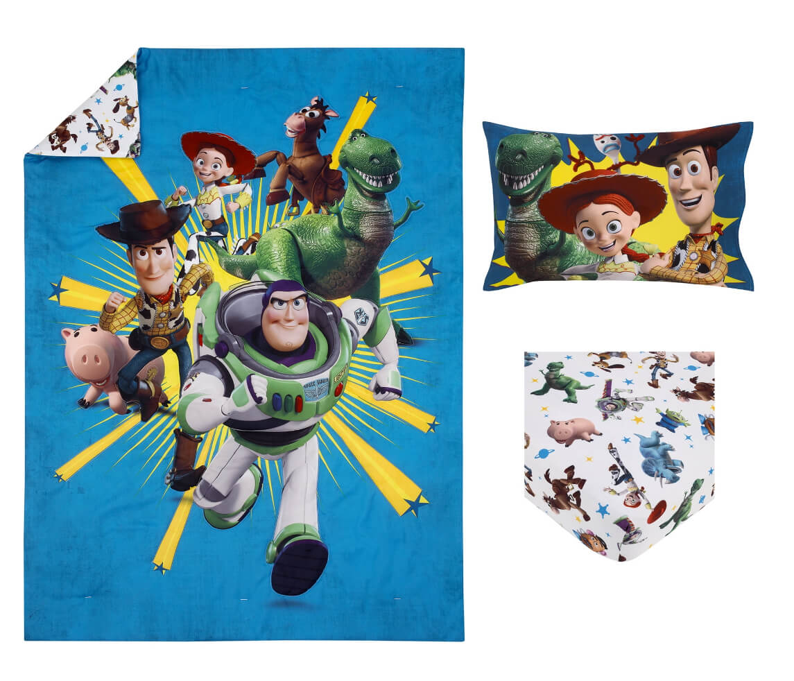 Disney Toy Story Toddler Bedding Set, "Taking Action", 3-Pieces, Blue, Green, Boy, Toddler Bed Size - The Bargin Chic Retail Store