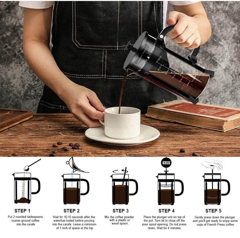 French Press Coffee Maker, 34 Oz. Large Stainless Steel + Glass Coffee Press Set - The Bargin Chic Retail Store