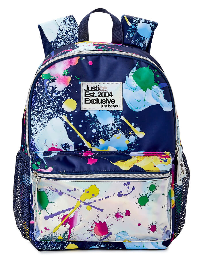 Justice Girls 17" Laptop Backpack Iridescent Blue Multi-Color Splatter - The Bargin Chic Retail Store
