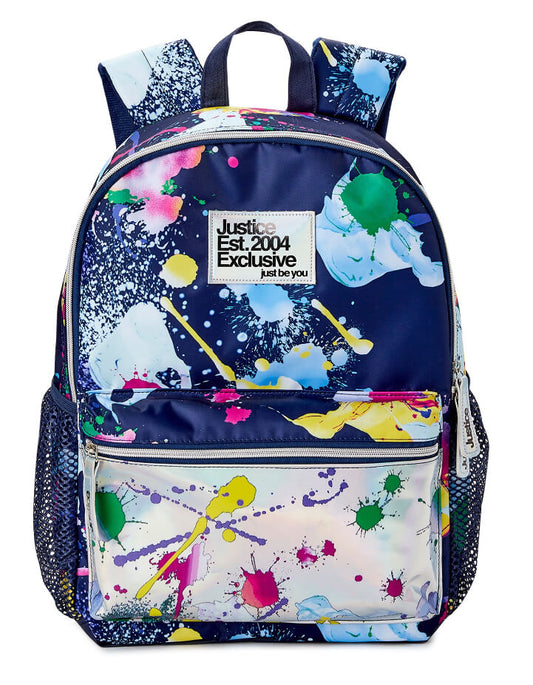 Justice Girls 17" Laptop Backpack Iridescent Blue Multi-Color Splatter - The Bargin Chic Retail Store