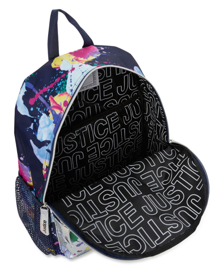 Justice Girls 17" Laptop Backpack Iridescent Blue Multi-Color Splatter - The Bargin Chic Retail Store