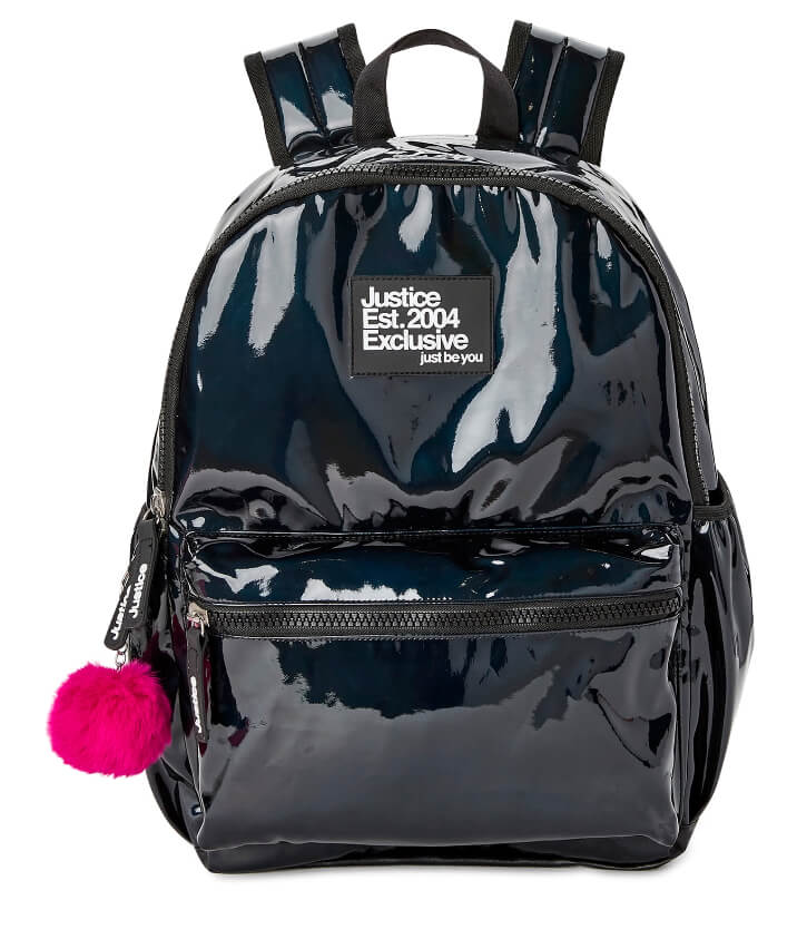 Justice Girls 17" Laptop Backpack with Pom Pom Dangle, Black - The Bargin Chic Retail Store