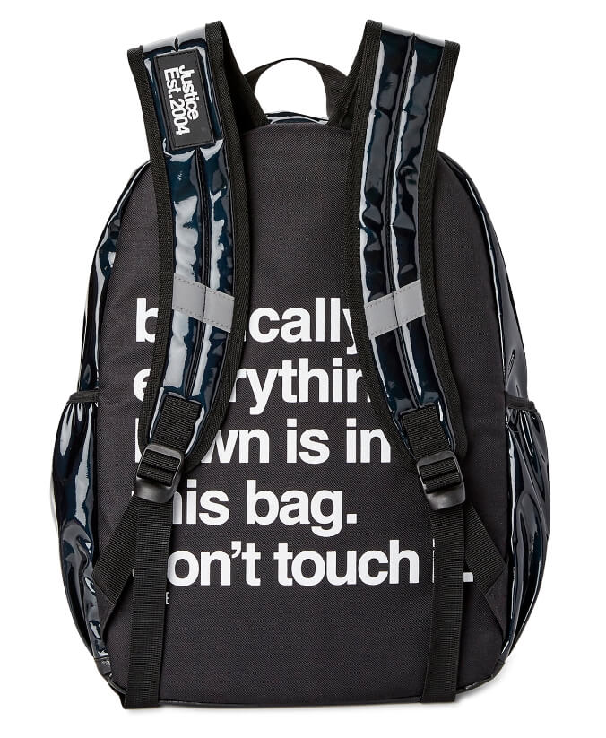 Justice Girls 17" Laptop Backpack with Pom Pom Dangle, Black - The Bargin Chic Retail Store