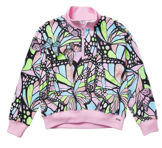 Justice Girls Collection X Long Sleeve Half Zip Pullover, Butterfly - The Bargin Chic Retail Store