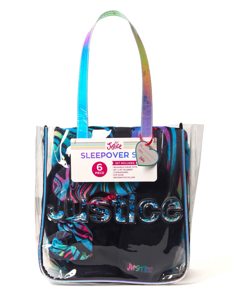 Justice Girls Sleepover Clear Tote Handbag 6-Piece Set Black - The Bargin Chic Retail Store