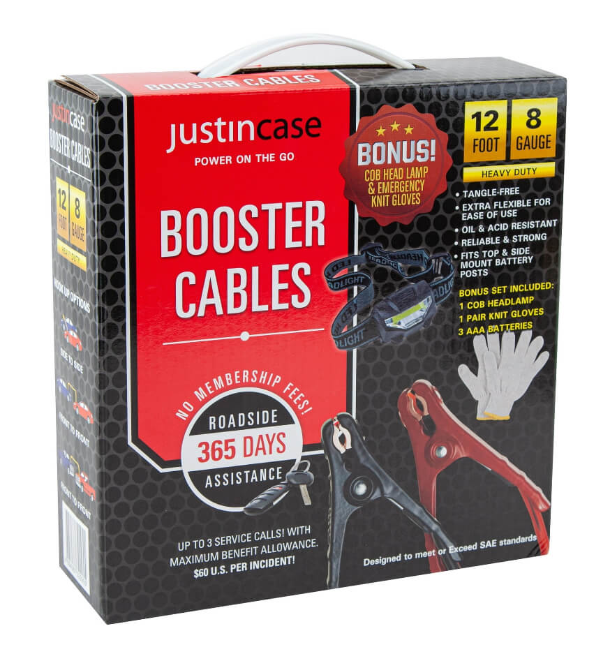 Justin Case 12 Foot 8 Gauge Jumper Cables with Headlamp and Gloves 165 Amps - The Bargin Chic Retail Store