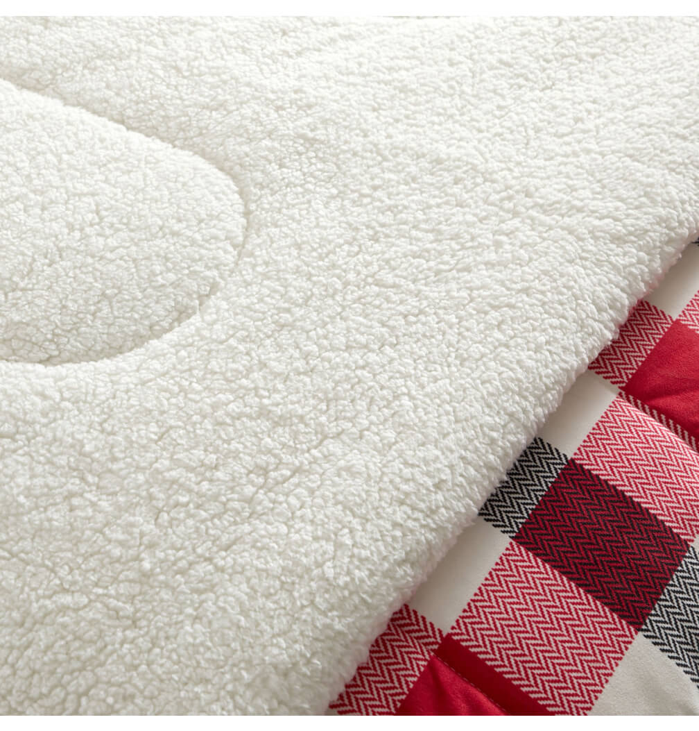 Mainstays 3-Piece Red Plaid Reversible Sherpa Comforter Set – Ultra-Soft Flannel & Sherpa, Full/Queen