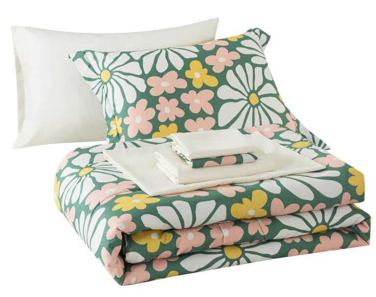 Mainstays 5 Piece Reversible Bed in a Bag Comforter Set with Sheets, Retro Floral, Twin-XL - The Bargin Chic Retail Store