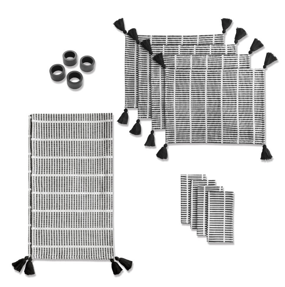 Mainstays Black & White Coordinating Dining Bundle Set - The Bargin Chic Retail Store