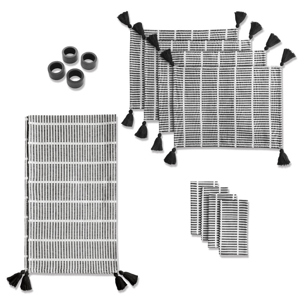 Mainstays Black & White Coordinating Dining Bundle Set - The Bargin Chic Retail Store