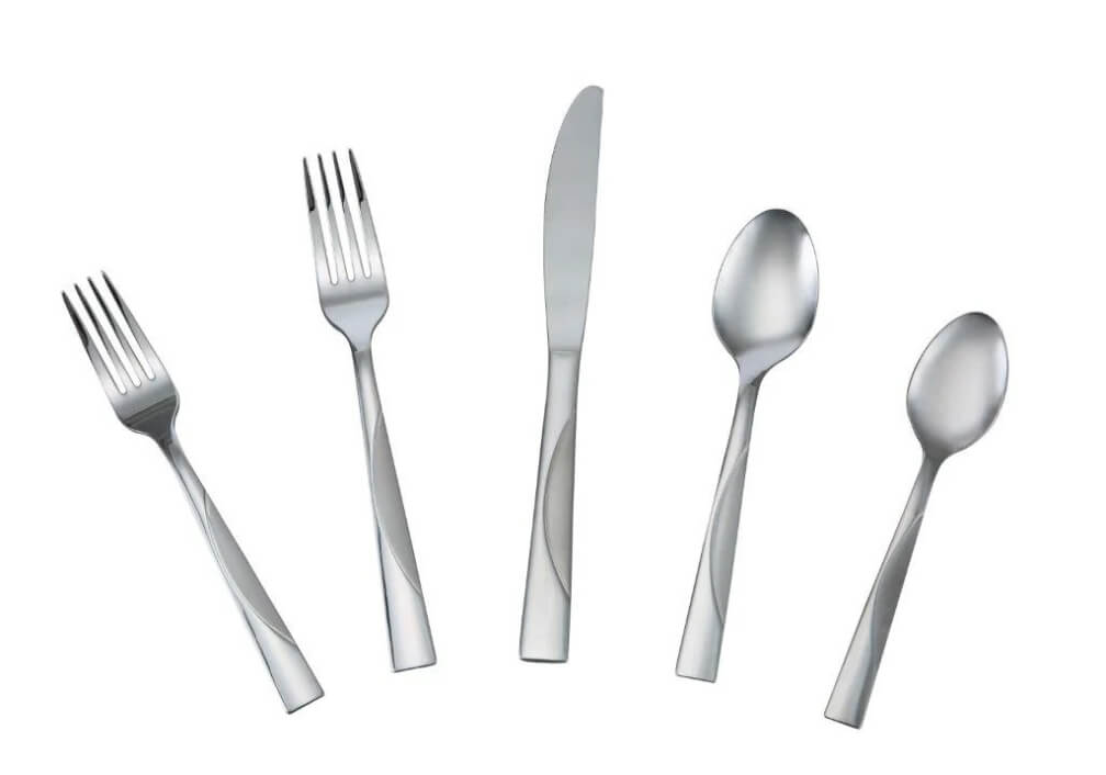 Mainstays Kingsley 20-Piece Flatware Set – Polished & Matte Two-Tone Stainless Steel for Everyday Dining