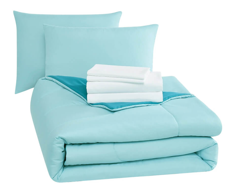 Mainstays Teal Reversible 7-Piece Bed in a Bag Comforter Set with Sheets, Full - The Bargin Chic Retail Store