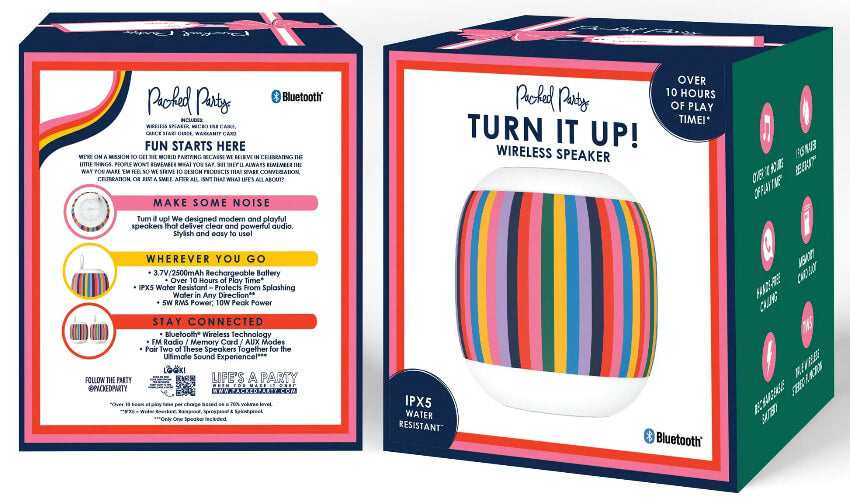 Packed Party 'Stripe It Rich' Bluetooth Wireless Portable Speaker - The Bargin Chic Retail Store