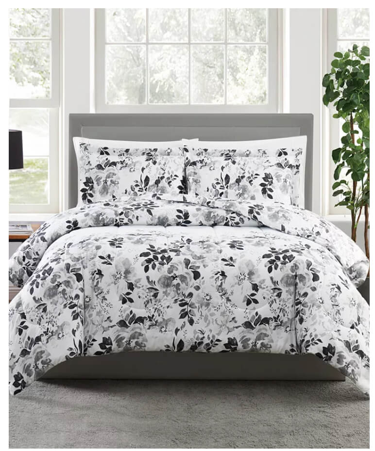 Pem America Black and White 3-Pc. Floral-Print Full/Queen Comforter Set - The Bargin Chic Retail Store
