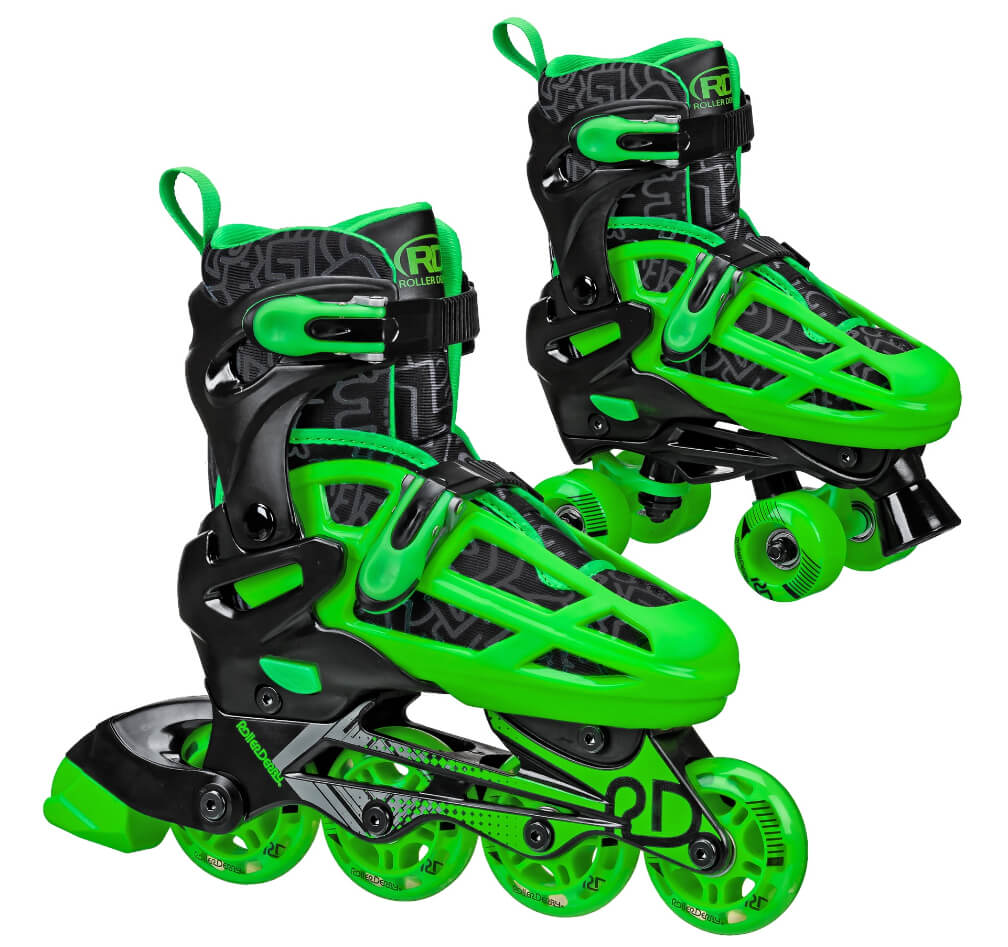 Roller Derby Boys 2-in-1 Roller/Inline Skates Black/Green, Size 3-6 - The Bargin Chic Retail Store