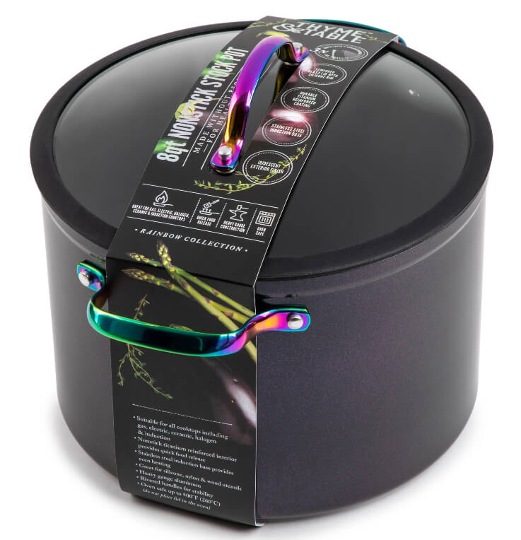 Thyme & Table Non-Stick 8 QT Signature Stock Pot with Glass Lid, Rainbow - The Bargin Chic Retail Store