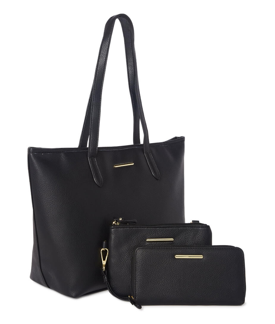 Time and Tru Women's 3-Piece Handbag Set Black Pebble - The Bargin Chic Retail Store