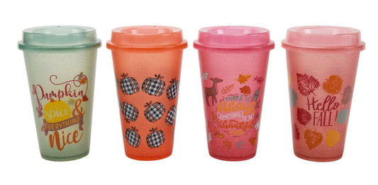 16-Ounce Multi Color Plastic Color Changing Cup, 4-Packs Harvest Print - The Bargin Chic Retail Store