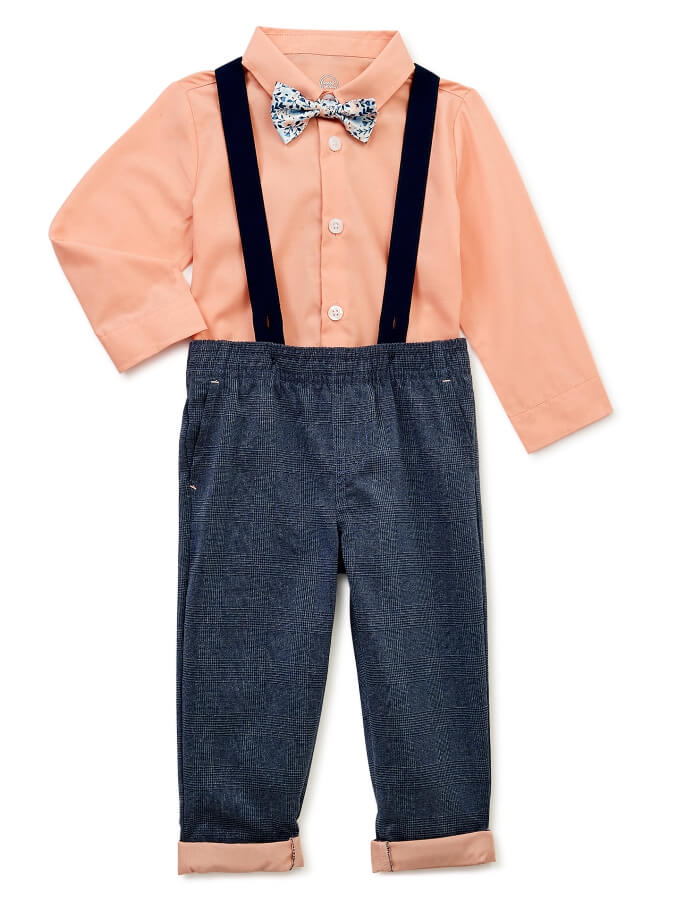 Wonder Nation Baby and Toddler Boy Button-Down Shirt, Bowtie, Suspenders and Pants Outfit Set, 4-Piece Set - The Bargin Chic Retail Store
