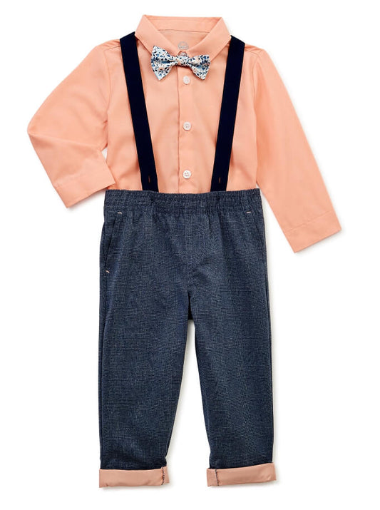 Wonder Nation Baby and Toddler Boy Button-Down Shirt, Bowtie, Suspenders and Pants Outfit Set, 4-Piece Set - The Bargin Chic Retail Store