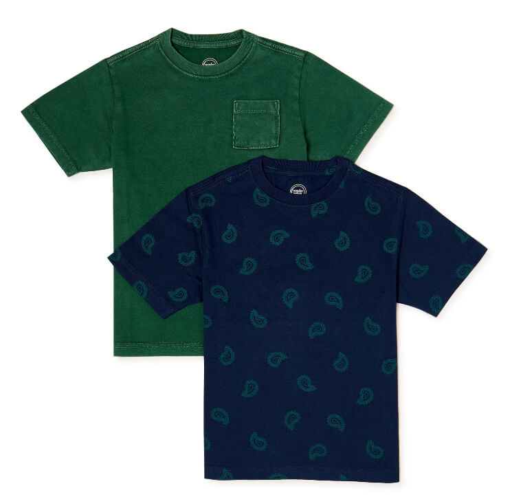 Wonder Nation Boys Print and Solid Short Sleeve 2-Pack T-Shirts - The Bargin Chic Retail Store