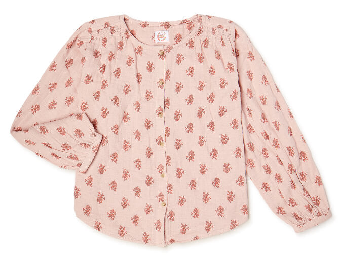 Wonder Nation Girls Long Sleeve Printed Woven Top - The Bargin Chic Retail Store