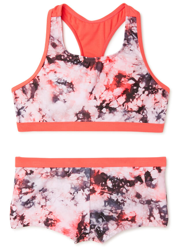 Wonder Nation Girls Marble Print Sporty Bikini Swimsuit with UPF 50+ Sun Protection, 2 Piece - The Bargin Chic Retail Store