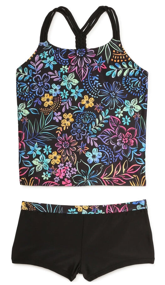 Wonder Nation Girls Printed Tankini Swimsuit with UPF 50+ Sun Protection, 2 Piece - The Bargin Chic Retail Store