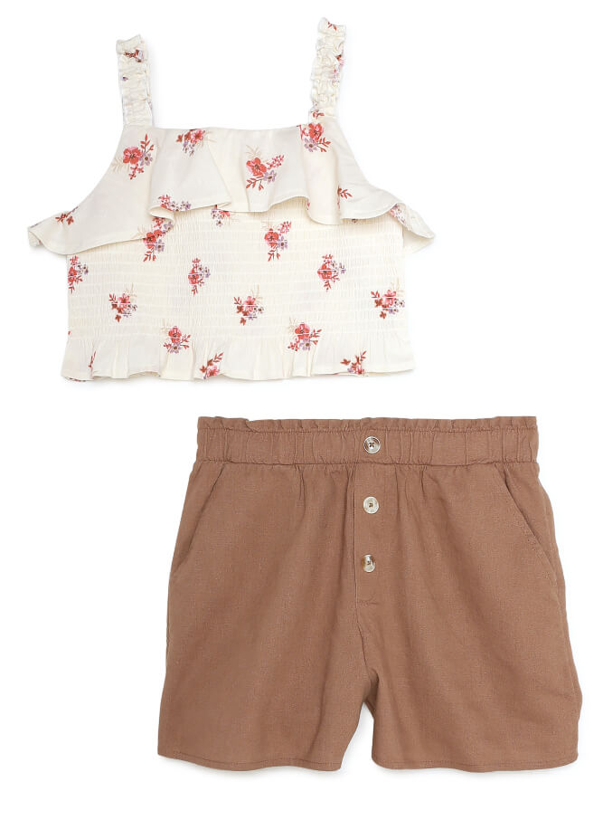 Wonder Nation Girls Ruffle Tank Top and Shorts, 2-Piece Casual Outfit Set - The Bargin Chic Retail Store