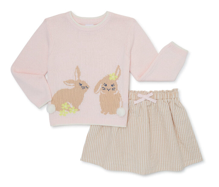 Wonder Nation Toddler Girl Easter Sweater and Skirt Set, 2-Piece - The Bargin Chic Retail Store