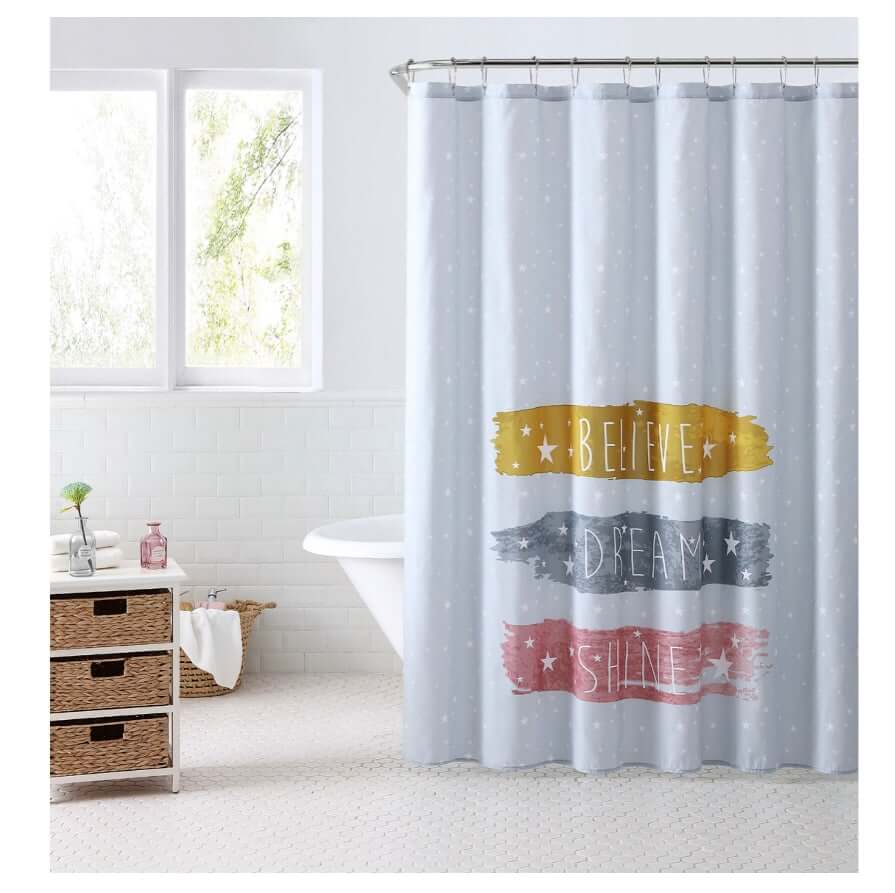 Your Zone Believe, Dream, Shine Microfiber Fabric Shower Curtain - The Bargin Chic Retail Store