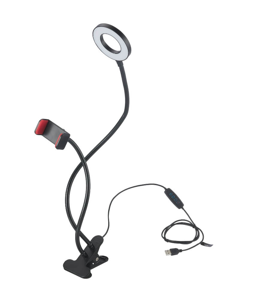 onn. Selfie Lamp with Adjustable Smartphone Holder, Black, 21" - The Bargin Chic Retail Store