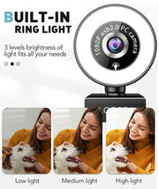 1080P Streaming Webcam with Ring Light, Microphone and Privacy Cover