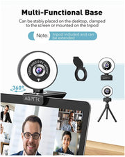 1080P Streaming Webcam with Ring Light, Microphone and Privacy Cover