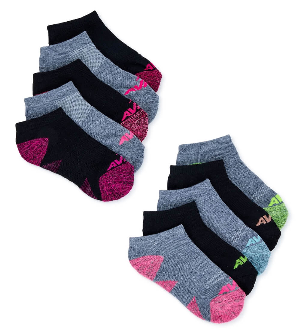 Avia Girls' No Show Socks – Cushioned, Breathable Cotton, Multi-Pack, Assorted Colors