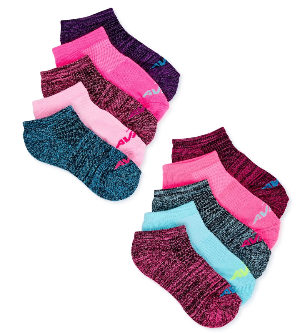 Avia Girls' No Show Socks – Cushioned, Breathable Cotton, Multi-Pack, Assorted Colors
