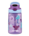 Contigo Kids Plastic Water Bottle with Straw Lid Purple Bunnicorns and Flying Turtles, 14 fl oz.