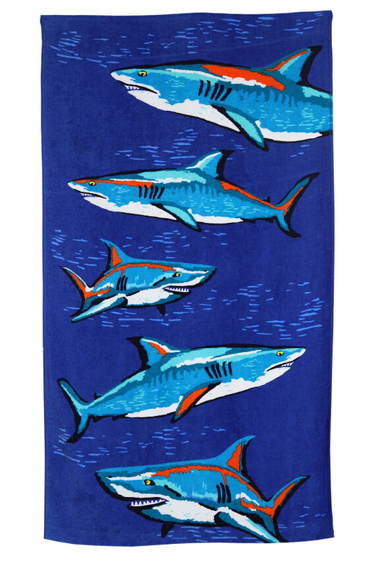 Cotton Beach Towel, 28x60, Mainstays, Blue Sharks