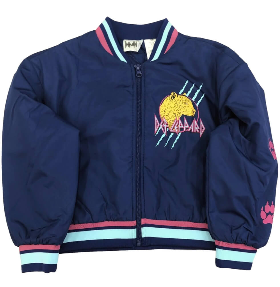 Def Leppard Girls’ Bomber Jacket – Varsity Style with Colorful Graphics & Zip Front
