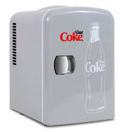 Diet Coke 4L Mini Fridge w/ 12V DC and 110V AC Cords, 6 Can Portable Cooler, Personal Travel Refrigerator, Gray