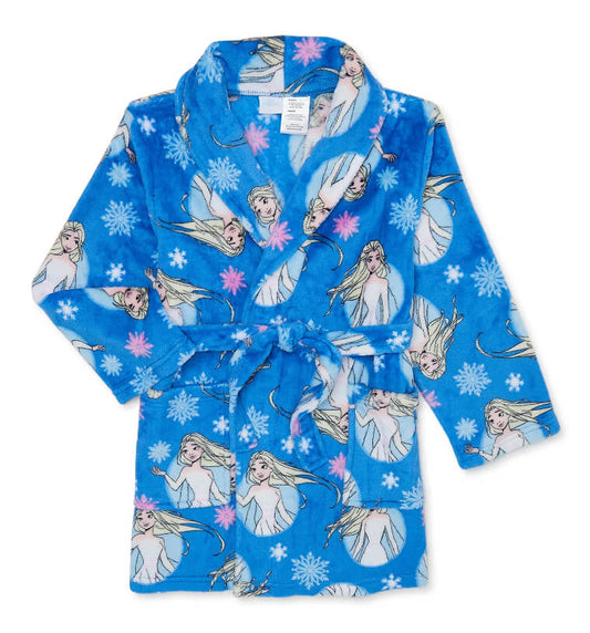 Disney Frozen Girls’ Plush Robe – Cozy Shawl Collar with Allover Frozen Print