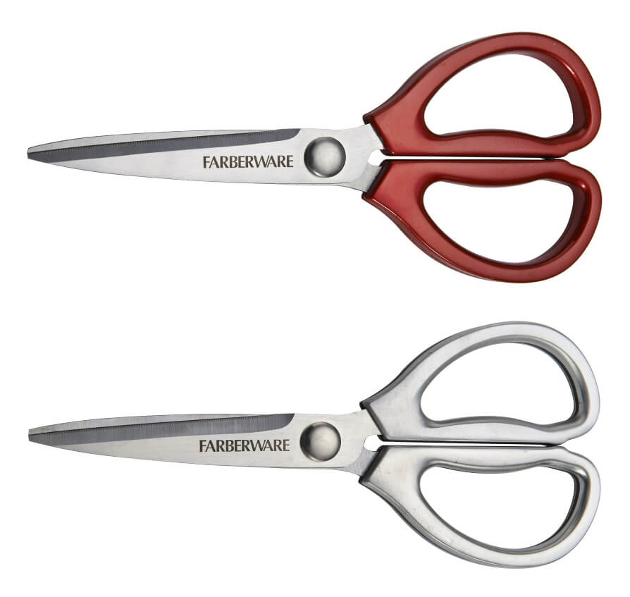 Farberware Classic 2 Piece Stainless Steel Kitchen Shear Scissor Set with Metallic Stainless Steel and Red Handles