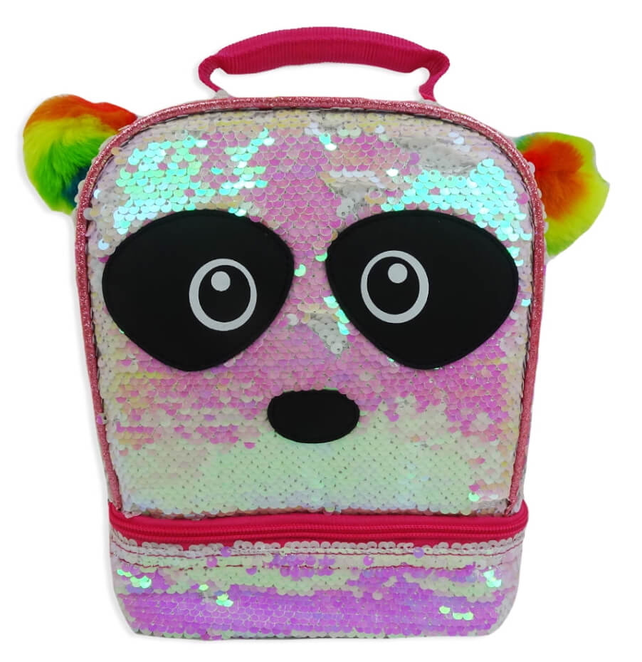 Fast Forward LLC 2-Way Sequin Panda Dual Compartment Lunch Bag