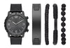 Folio Men's Gunmetal Round Analog Watch with Black Faux Leather and Silicone Watch Band and Layered Bracelets Gift Set