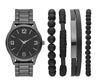 Folio Men's Gunmetal Tone Round Analog Bracelet Watch and Layered Bracelet Gift Set